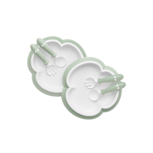 Produktfoto för Babybjörn barntallrik, sked & gaffel 2 set, blekgrön