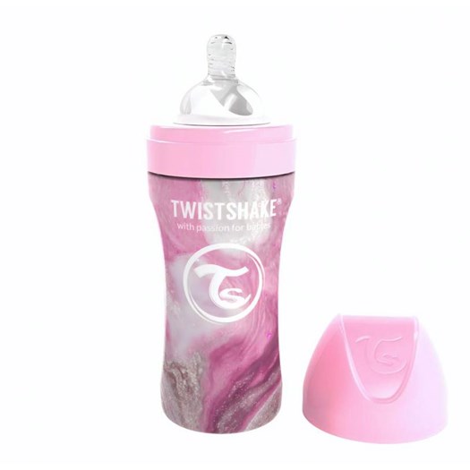 Twistshake Anti-Colic rostfri flaska 330 ml marble rosa