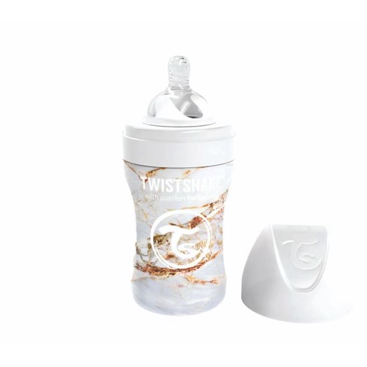 Läs mer om Twistshake Anti-Colic rostfri flaska 260 ml, marble vit