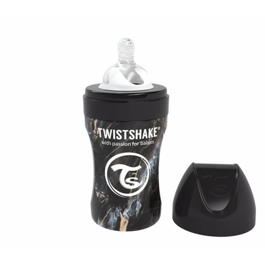 Läs mer om Twistshake Anti-Colic rostfri flaska 260 ml, marble svart
