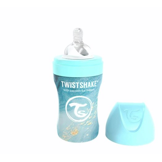 Läs mer om Twistshake Anti-Colic rostfri flaska 260 ml, marble blå