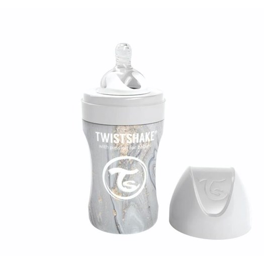 Läs mer om Twistshake Anti-Colic rostfri flaska 260 ml, marble grå