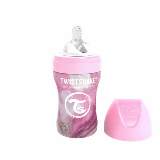 Läs mer om Twistshake Anti-Colic rostfri flaska 260 ml, marble rosa