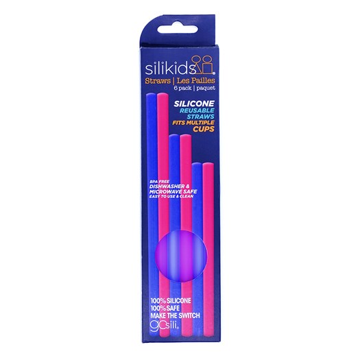 Läs mer om Silikids silikonsugrör 6-pack, rosa/kobaltblå