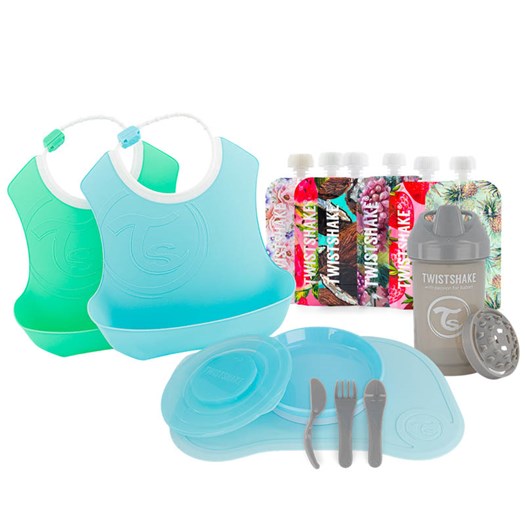 Läs mer om Twistshake startpaket Tableware bundle, blå/grön/grå
