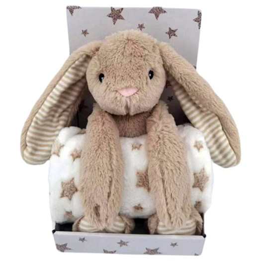 Produktfoto för Carlobaby fleecefilt med gosedjur, kanin beige