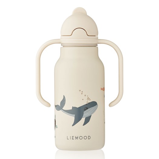 Produktfoto för Liewood sugrörsflaska Kimmie rostfri med handtag, havsdjur